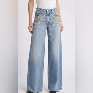 $448 NWOT Torn by Ronny Kobo bejeweled wide leg jeans 29/8